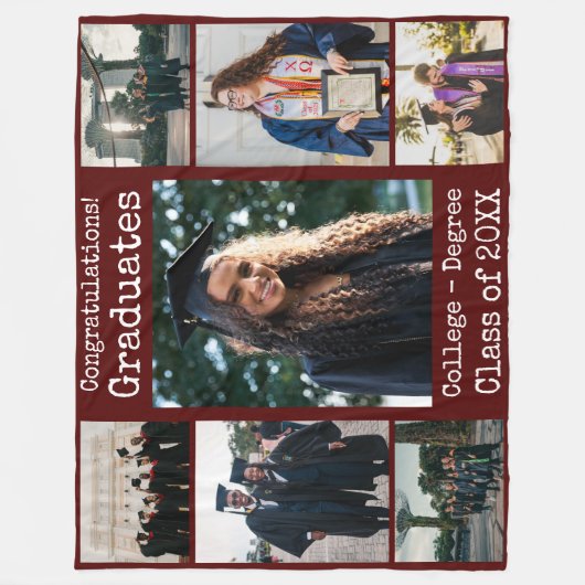 Collegiate Maroon Gefeliciteerd Graduates Foto Fleece Deken (Voorkant)