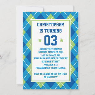 Collegiate Style Blue en Green Argyle 5X7 Birthday Kaart