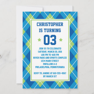 Collegiate Style Blue en Green Argyle 5X7 Birthday Kaart