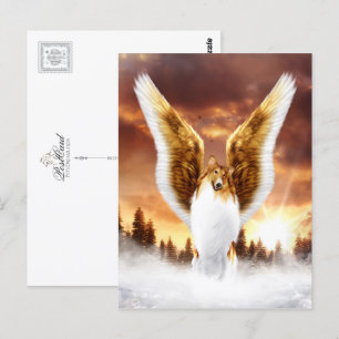 Collie Angel in de winter Sunset Briefkaart