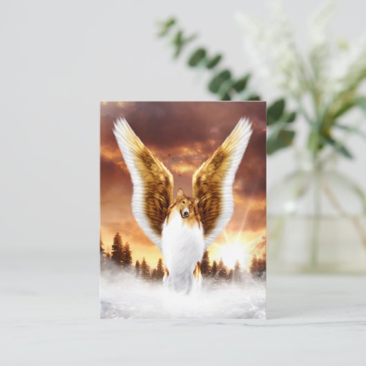Collie Angel in de winter Sunset Briefkaart (Staand voorkant)
