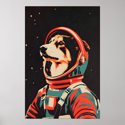 Collie Astronaut Poster, Collie Retro Print (Voorkant)