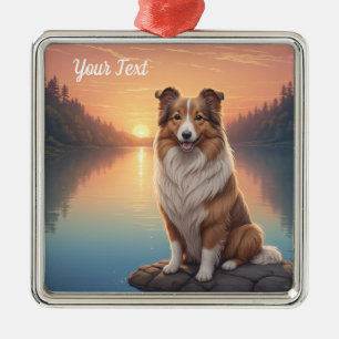 Collie bij het meer metalen ornament
