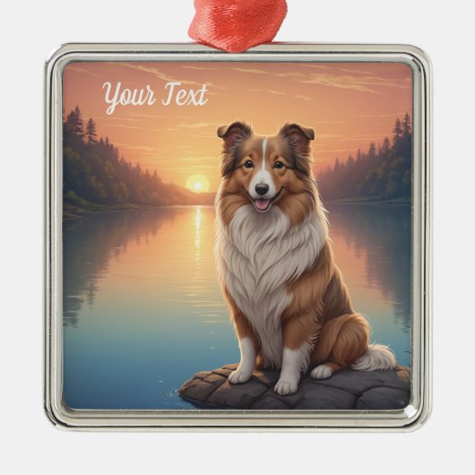 Collie bij het meer metalen ornament (Voorkant)