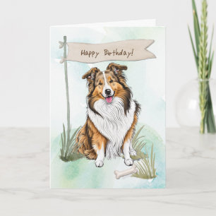 Collie Breed Hond Buiten Onder Verjaardagsbord Kaart