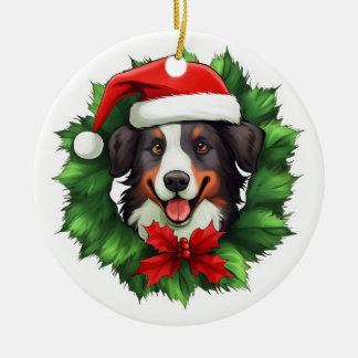Collie Christmas Wreath Keramisch Ornament