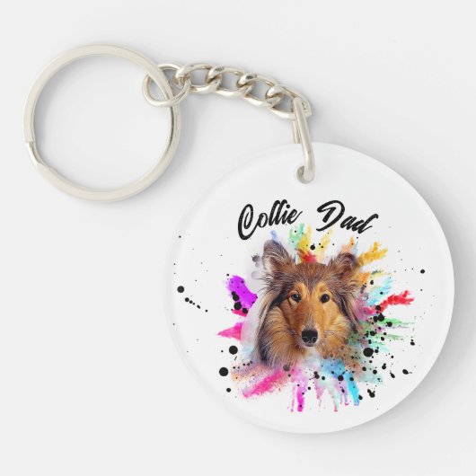 Collie Dad waterverf splash foto Sleutelhanger (Voorkant)