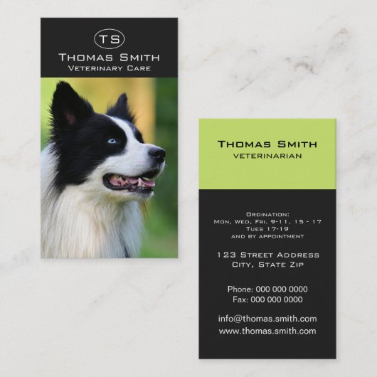 Collie Dog aan de zwarte en witte rand Visitekaartje (Voorkant / Achterkant)