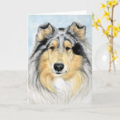 "Collie" Dog Art Reproduction Notecard Kaart (Gele Bloem)