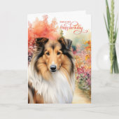 Collie Dog Birthday Wishes Flower Garden Kaart (Voorkant)