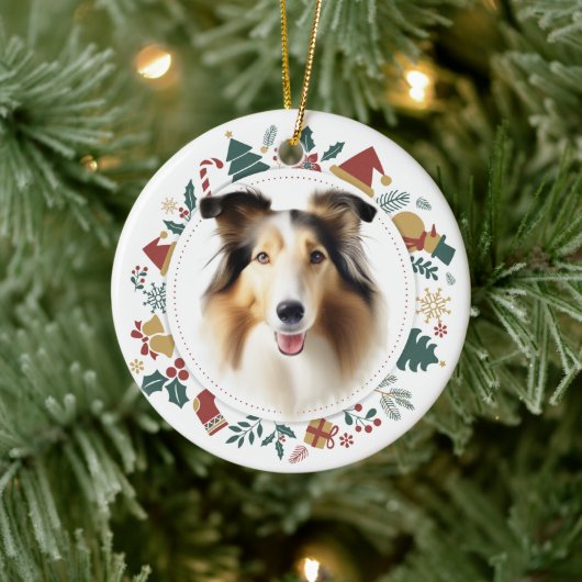 Collie Dog Christmas Afbeeldingen krans Keramisch Ornament (Boom)