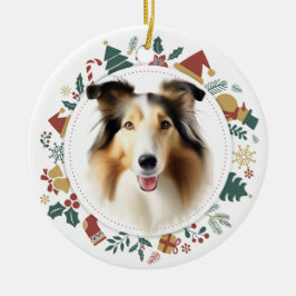 Collie Dog Christmas Afbeeldingen krans Keramisch Ornament