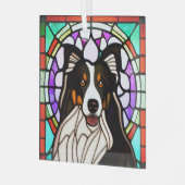 Collie Dog "Glas in lood" Glas Ornament (Voorkant links)