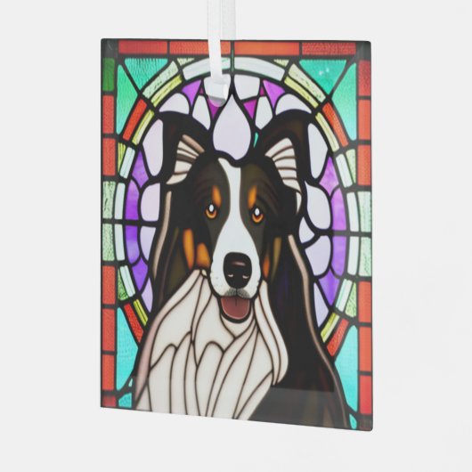 Collie Dog "Glas in lood" Glas Ornament (Voorkant links)