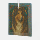 Collie Dog "Glas in lood" Glas Ornament (Voorkant links)