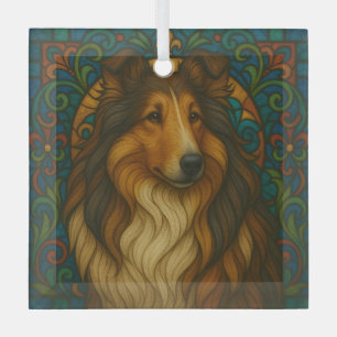 Collie Dog "Glas in lood" Glas Ornament