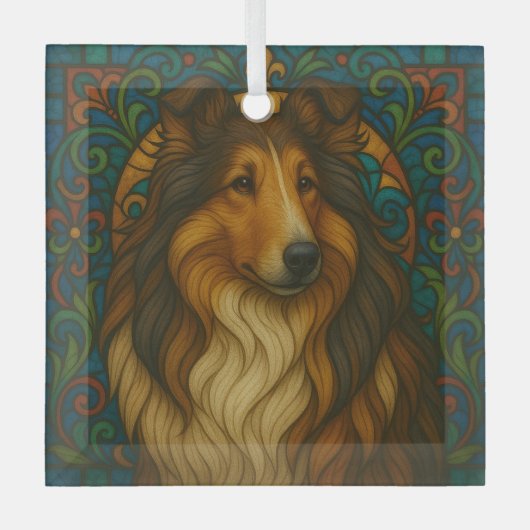 Collie Dog "Glas in lood" Glas Ornament (Voorkant)