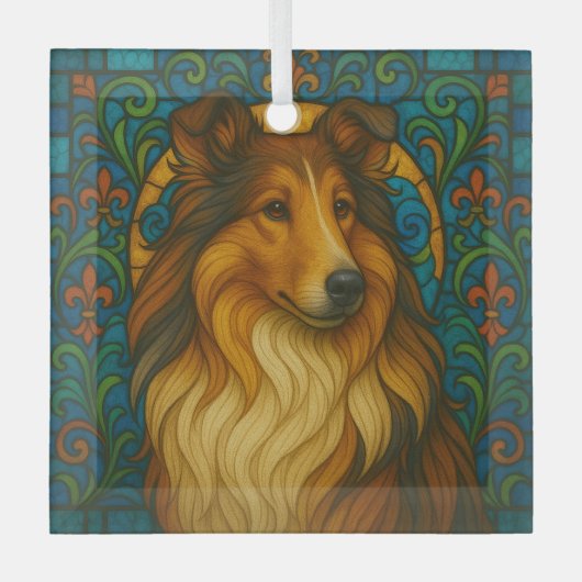 Collie Dog "Glas in lood" Glas Ornament (Voorkant)