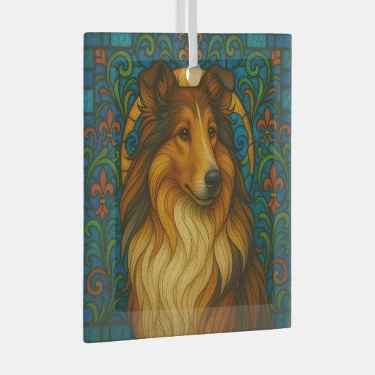 Collie Dog "Glas in lood" Glas Ornament (Voorkant Rechts)