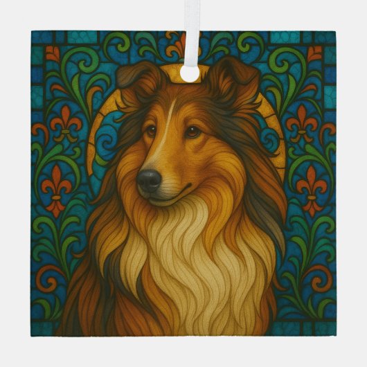 Collie Dog "Glas in lood" Glas Ornament (Achterkant)