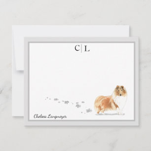 Collie Dog Gray Border Monogram & Jouw naam Notitiekaartje