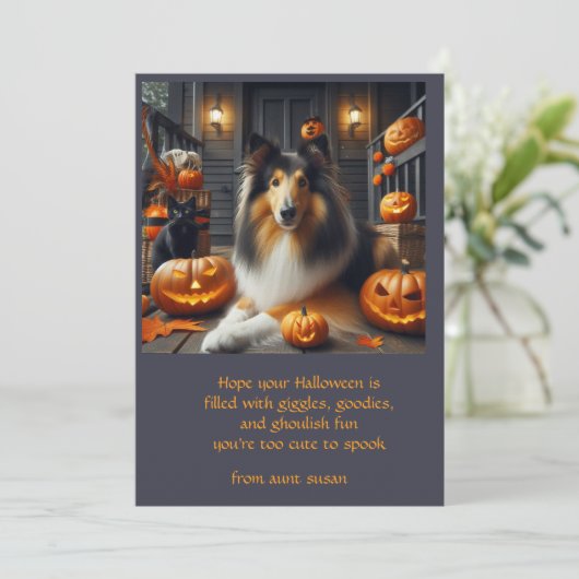 Collie Dog Halloween voor kinderen Feestdagenkaart (Staand voorkant)