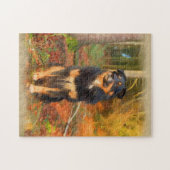 Collie Dog in de herfst Forest Pastel Sketch Legpuzzel (Horizontaal)