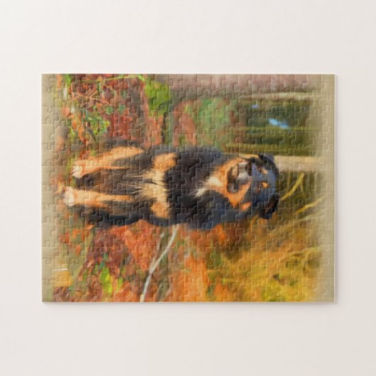 Collie Dog in de herfst Forest Pastel Sketch Legpuzzel (Horizontaal)