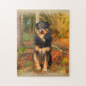 Collie Dog in de herfst Forest Pastel Sketch Legpuzzel (Verticaal)