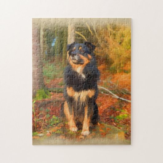 Collie Dog in de herfst Forest Pastel Sketch Legpuzzel (Verticaal)