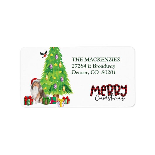 Collie Dog-kerstboomruitadres Etiket (Voorkant)