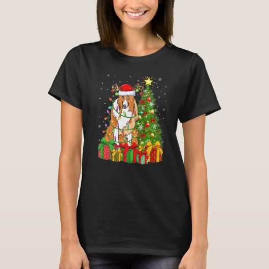 Collie Dog Lighting Xmas - Santa Hat Collie Chr T-shirt (Voorkant)