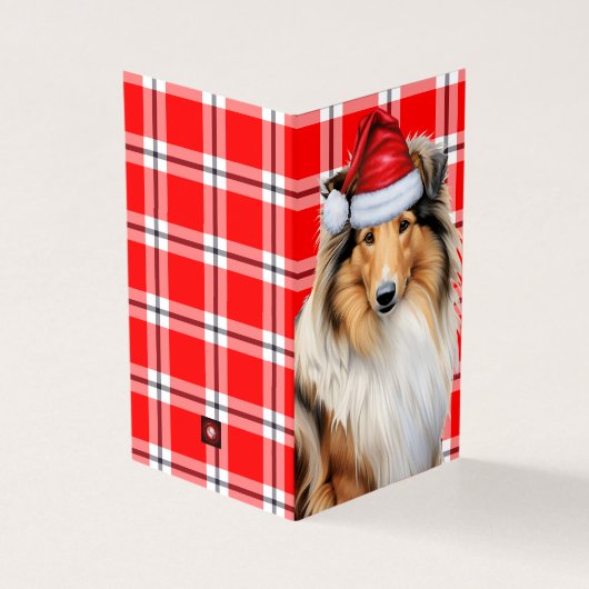 Collie Dog met Holiday Red Pset Kerstmis Kaart (Buitenkant)