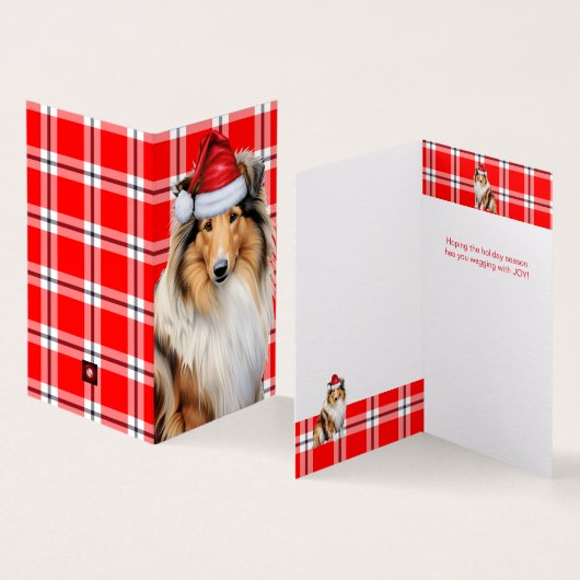Collie Dog met Holiday Red Pset Kerstmis Kaart (Binnen en buitenkant)