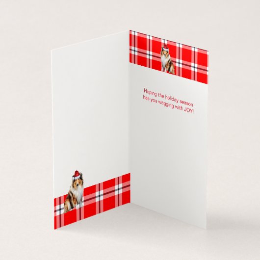 Collie Dog met Holiday Red Pset Kerstmis Kaart (Binnen)