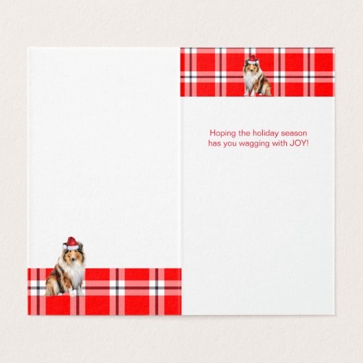 Collie Dog met Holiday Red Pset Kerstmis Kaart (Binnenkant ongevouwen)
