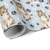 Collie Dog Paw Print Patroon Cadeaupapier (Rol Hoek)