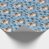 Collie Dog Paw Print Pattern op Blue Cadeaupapier (Hoek)