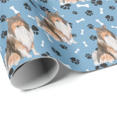 Collie Dog Paw Print Pattern op Blue Cadeaupapier (Rol Hoek)