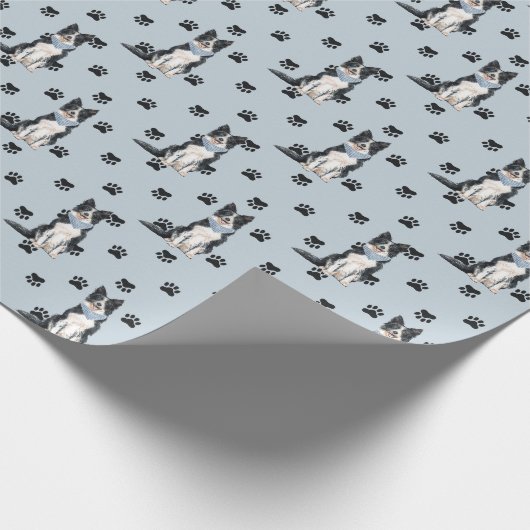 Collie Dog Paw-printerpatroon rand op zilver Cadeaupapier (Hoek)