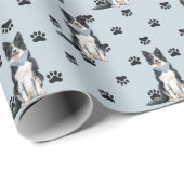 Collie Dog Paw-printerpatroon rand op zilver Cadeaupapier (Rol Hoek)