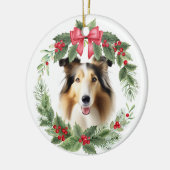 Collie Dog Red Bow Holly krans Keramisch Ornament (Links)