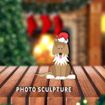 Collie Dog Santa Kerstmis Pet Ornament Fotobeeldje Ornament<br><div class="desc">Cute grafische illustratie van zittend,  bruin/wit collie met een rode,  Santa hat bovenop het hoofd en het is roze tong.



Collie grafisch door:  Lori@SaltTownStudio</div>