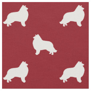 Collie Dog Silhouetten Rood en Wit Patroon Stof