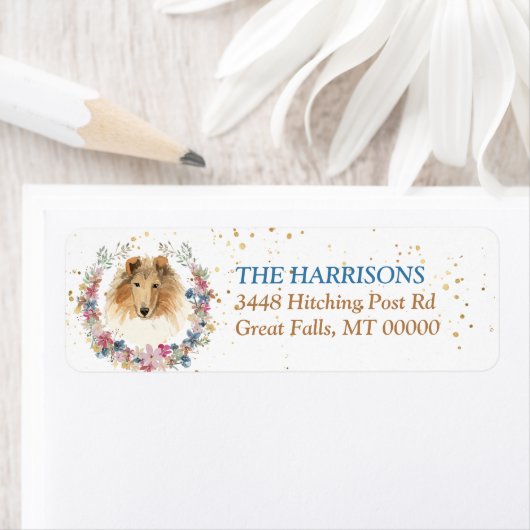 Collie Dog Spring Flowers Wreath Etiket (Insitu)