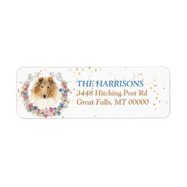 Collie Dog Spring Flowers Wreath Etiket