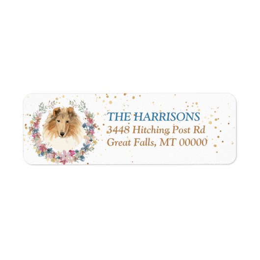 Collie Dog Spring Flowers Wreath Etiket (Voorkant)