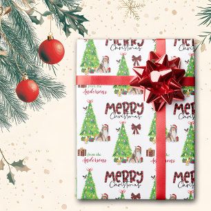 Collie Dog, vogel en kerstboom Cadeaupapier