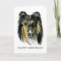 Collie Dog Waterverf Happy Birthday