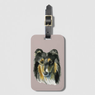  Collie Dog Waterverf Illustratie Bagagelabel